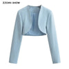 2023 Autumn V neck Open stitching Cropped Blazer Women Full Sleeve Short Suits Fashion Outerwear