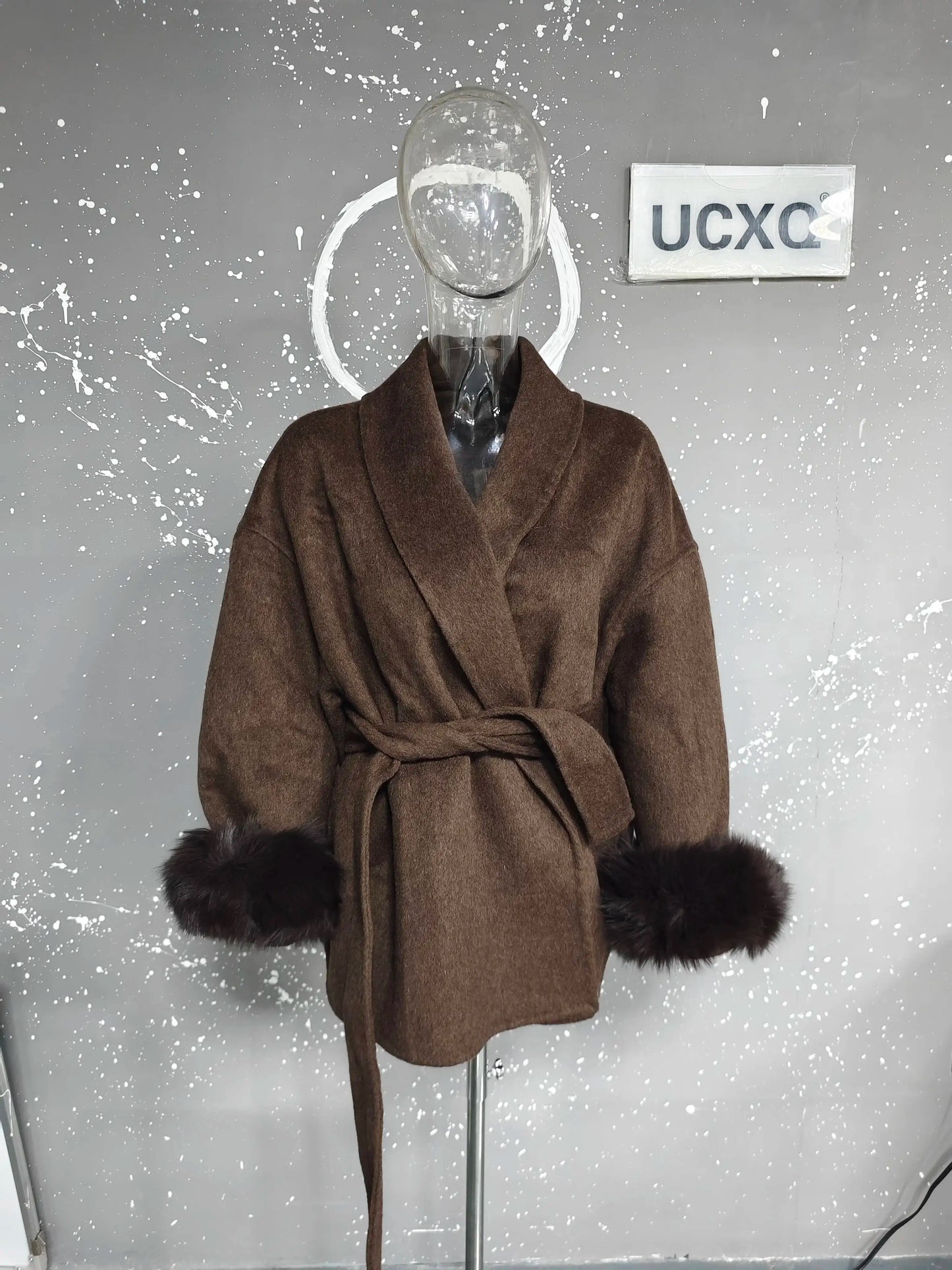 UCXQ Elegant OL Office Lady Overcoats Fur Patchwork Long Sleeve Woolen Coat Beautiful Women's Clothing Jacket Autumn 2025 Winter