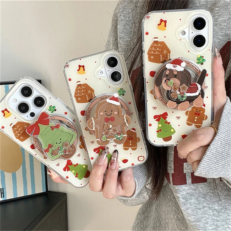 Cute Quicksand Christmas Cartoon Magnetic Holder Grip Tok Griptok Phone Stand Holder Support For iPhone For Pad Magsafe Smart To