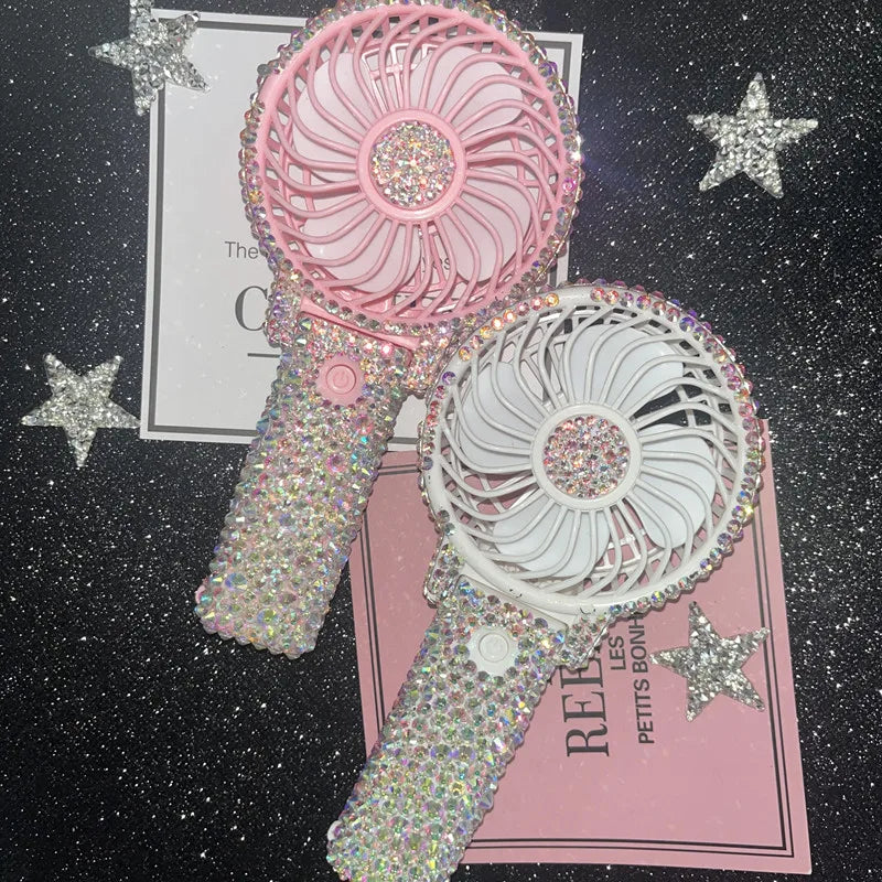 1pc AB/Clear Mixed Crystal Summer Hand Fan,Bling Sparkle Stunning Girls' Photography Party Accessoriess