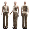 CM.YAYA Women's Set Sleeveless Fur Leopard Sequined V-neck Wool Vest and Pant Suits 2024 Street Two 2 Piece Set Outfit Tracksuit