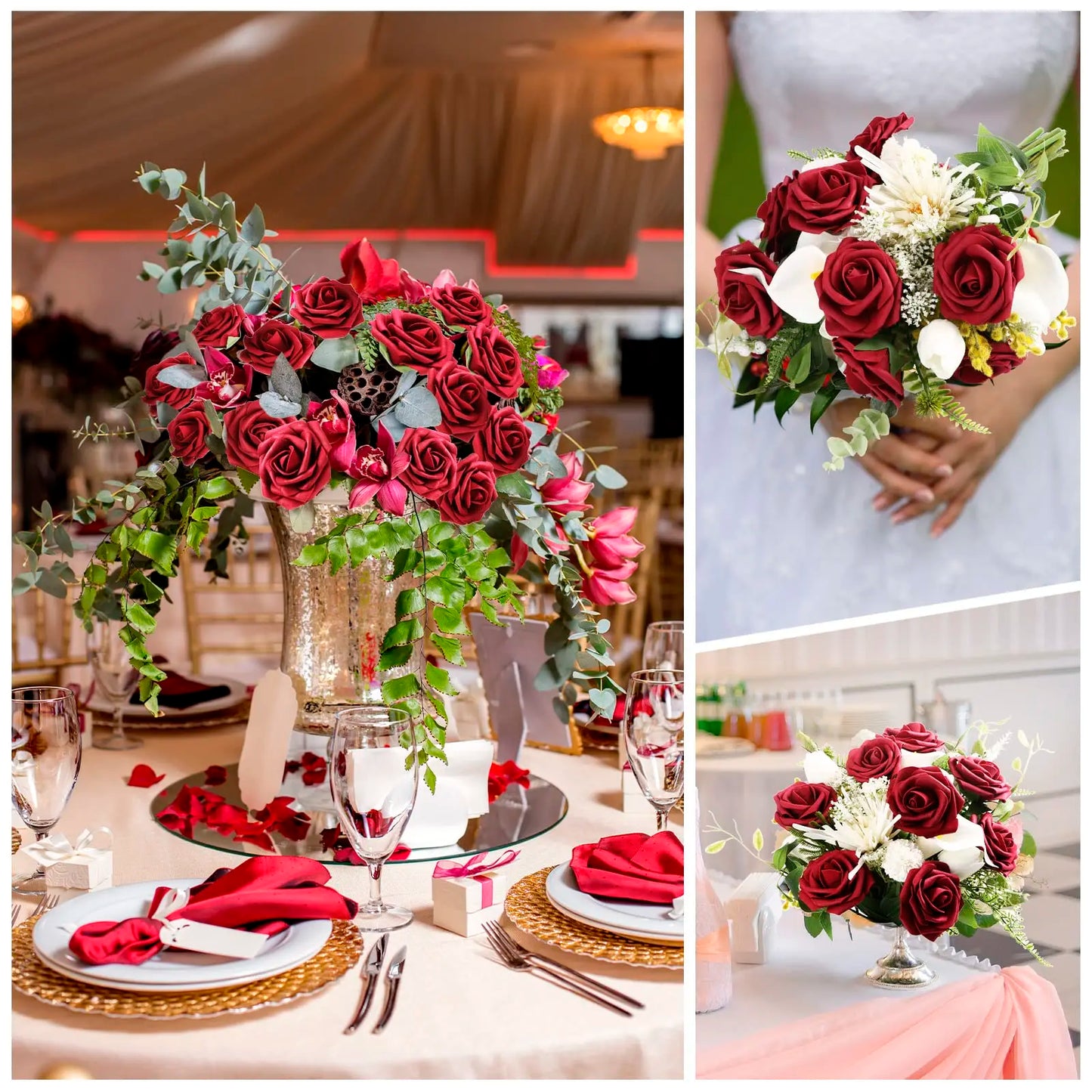 50-200PCS Artificial Roses Flowers Foam Flowers with Stems Fake Roses for DIY Wedding Bouquets Centerpieces Valentine's Day