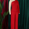 White 2 Piece Sets Women Outifits Autumn Slanted Shoulder Nail Bead Top Pants Two-piece Party Lady Matching Sets OL Fashion Suit
