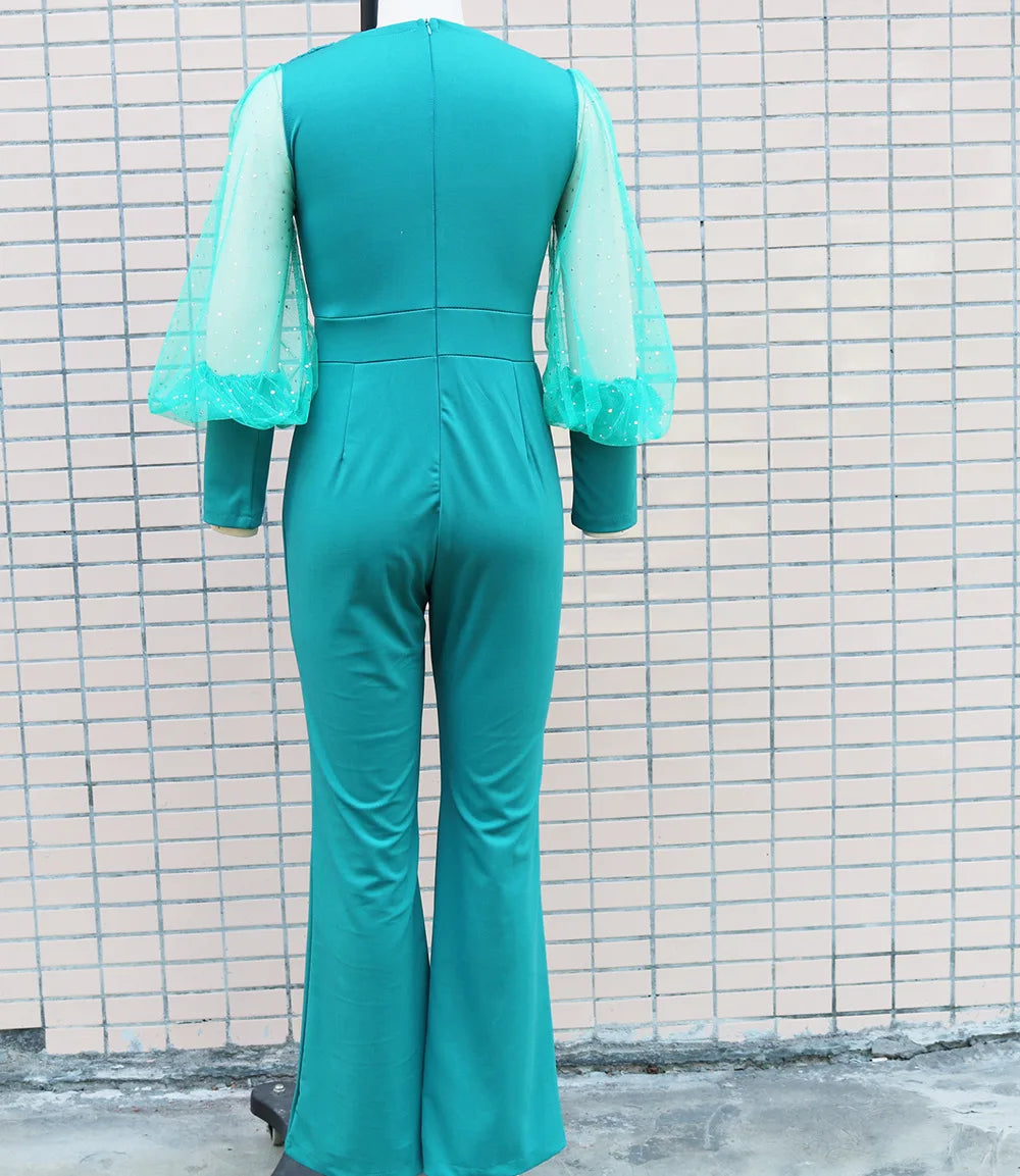 Ladies Elegant Office Jumpsuit Romper For Women 2023 High Waist Wedding Overalls Sequins Bodycon Long Sleeve Party Jumpsuit Club
