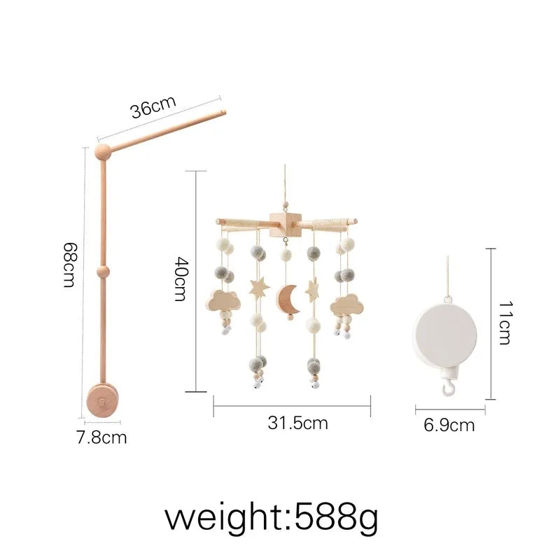 Crib Mobile Bed Bell Wooden Baby Rattles Soft Felt Cartoon Animal Bed Bell Newborn Music Box Hanging Toy Crib Bracket Baby Gifts