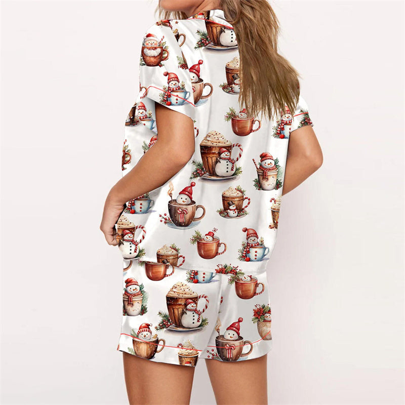 Nutcracker Pajamas Women Christmas Pajama Set Short Sleeve Tops+Elastic Waist Shorts Santa Claus Avatar Print Sleepwear Outfits