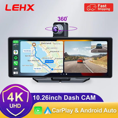 LEHX LP10Pro 10.26" DashCam Car DVR 4K Dual Len Recorder Carplay Android auto Ai Screen Dash Cam GPS Navigation Dashboard