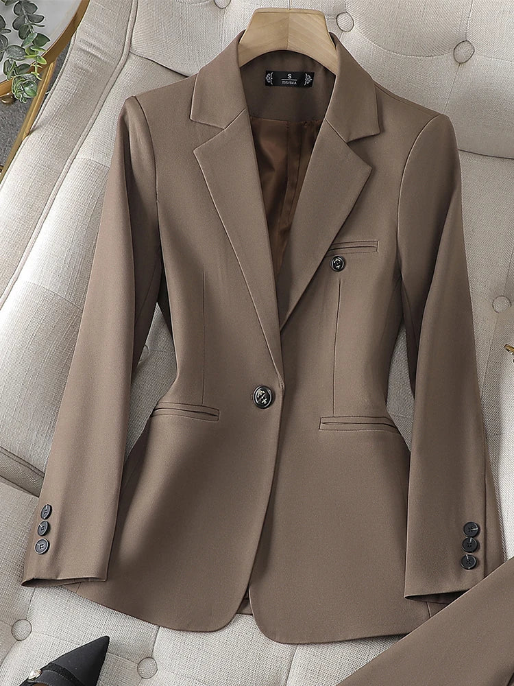 High Quality Long Sleeve Female Blazer Women Blue Coffee Khaki Single Button Slim Jacket Ladies Business Work Wear Formal Coat