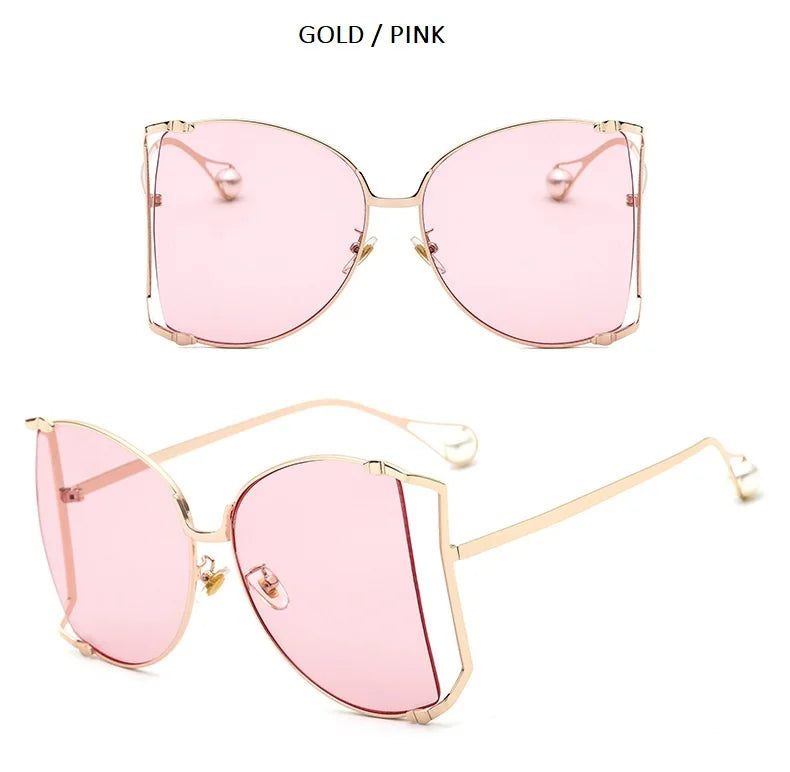 Fashion Model Ocean Yellow Square Sunglasses Women Luxury Brand Oversized Shades Pearl Chic Sun Glasses For Female Men Oculos