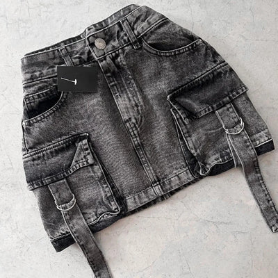 Harajuku Multiple Pockets Denim Plaid Skirt Vintage Goth Black Y2k Mini Skir Fashion Womens Casual Versatile Sexy Streetwear