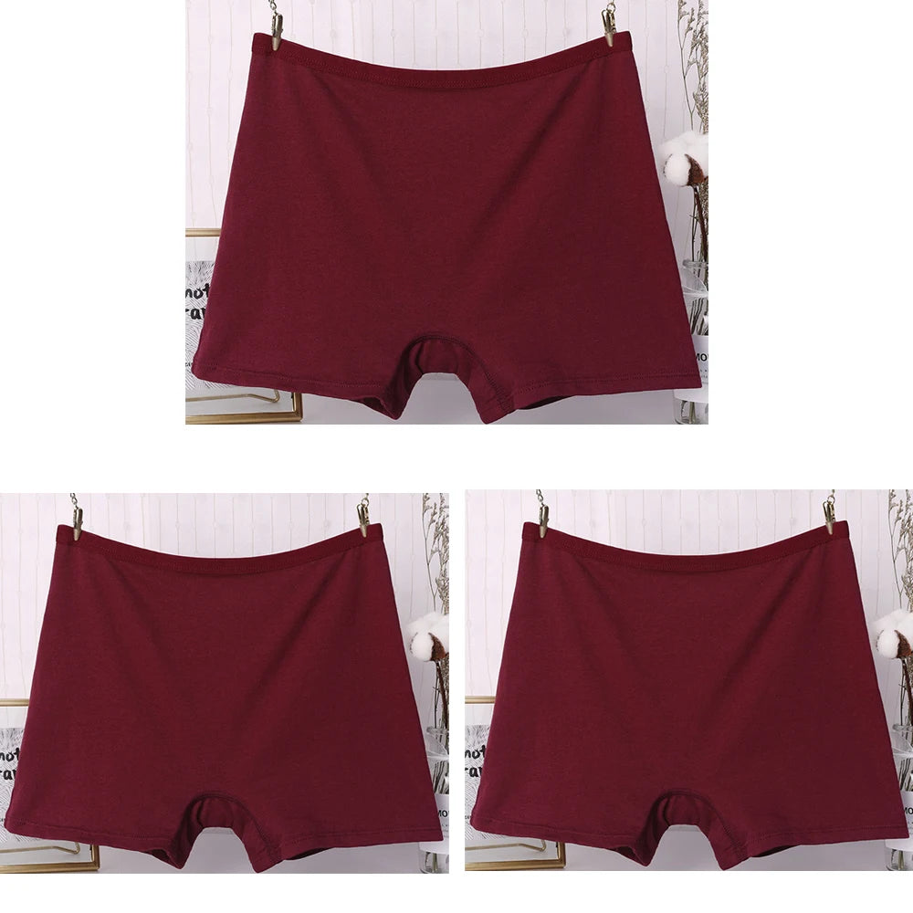 3pcs Cotton Women Panties Lady Plus Size Boxer Underwear High Waist Briefs Solid Color Female Shorts Safety Panty