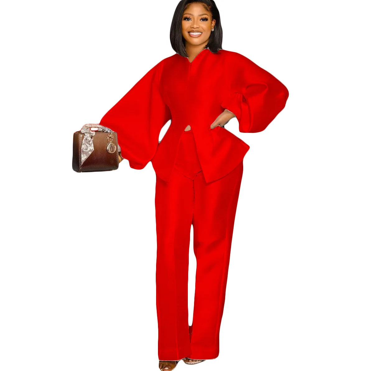 Plus Size Women African Clothes 2 Piece Set Danshiki Wedding Party Suits Ankara Trousers Puff Sleeve South Africa Outfits