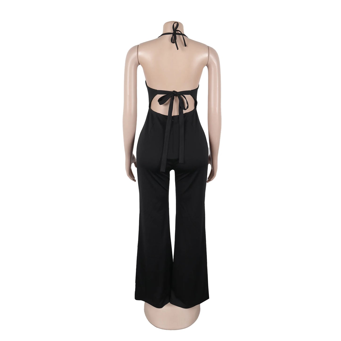 Joskaa 2025 Summer Elegant Hollow Halter Lace-Up Jumpsuits Women Hipster Sexy Backless Skinny One Piece Rompers Party Clubwear