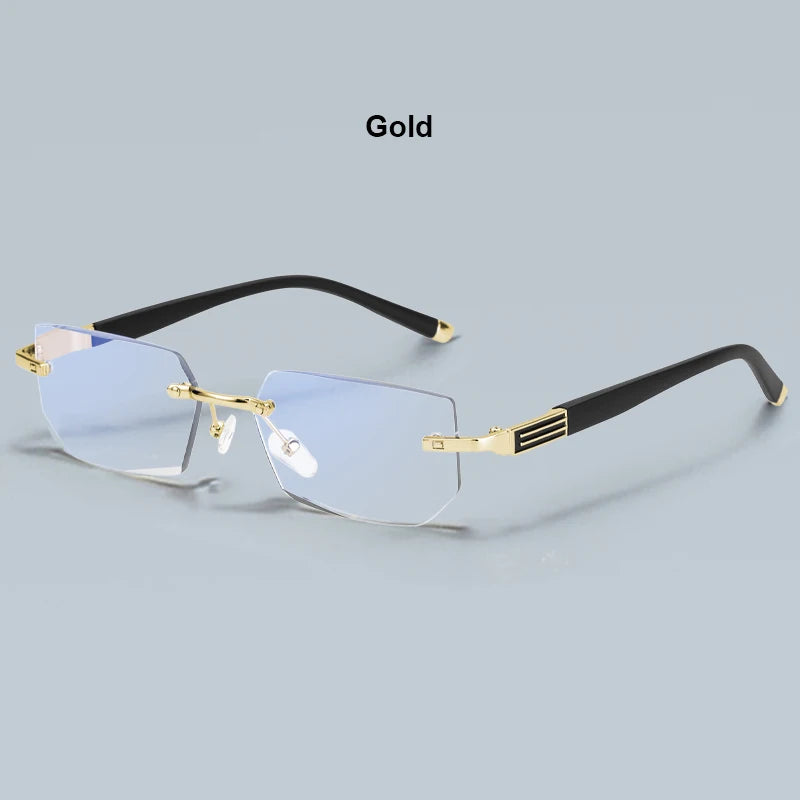 Men Blue Light Blocking Reading Glasses Women Dimond Cutting Rimless Eyeglasses Frame Anti Fatigue Hyperopia Presbyopic Eyewear