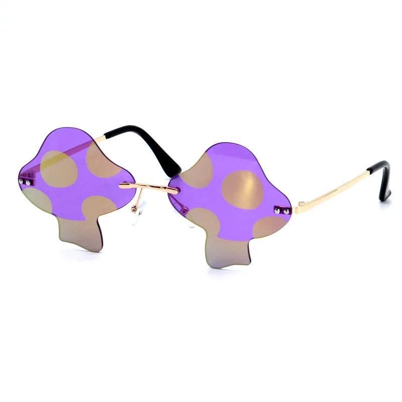 Women Girls Mushroom Euro American Style Rimless Sunglasses Adult Personalized Fashion Glasses Female Sunscreen UV400 Sunglasses