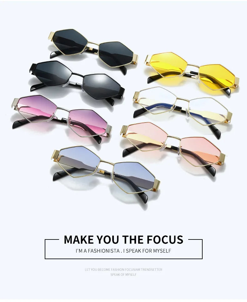 Polygonal Luxury Sunglasses Women Brand Fashion Rhombus Sun Glasses Woman 2024 Retro Vintage Metal Diamond Shades Eyewear