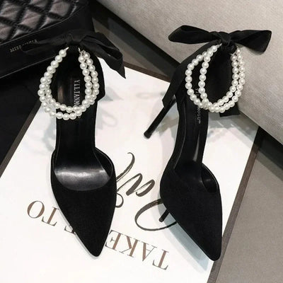 Comemore 2024 Summer  Bow Black High Heel Sandals Lace-up Solid Ladies Shoes Fashion Thin Heels Buckle Women's Sandals banquet