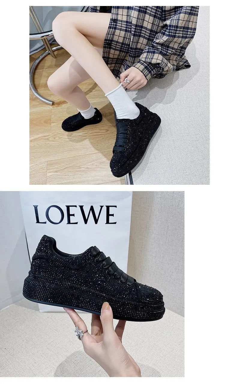 Brand Women's Sneakers Luxury Rhinestones Women Causal Shoes Designer Platform Sport Shoes Fashion Comfort Women Shoes Plus Size