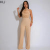 HLJ Elegant Beaded Patchwork Bodycon Jumpsuits Woman Sleeveless Backless Flare Pants One Piece Romper Female Streetwear Overalls