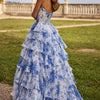 Cathy Customize Strapless Floral Print Tiered Ruffle Prom Dress Side High Split vestidos de noiva Floor-Length Evening Dresses