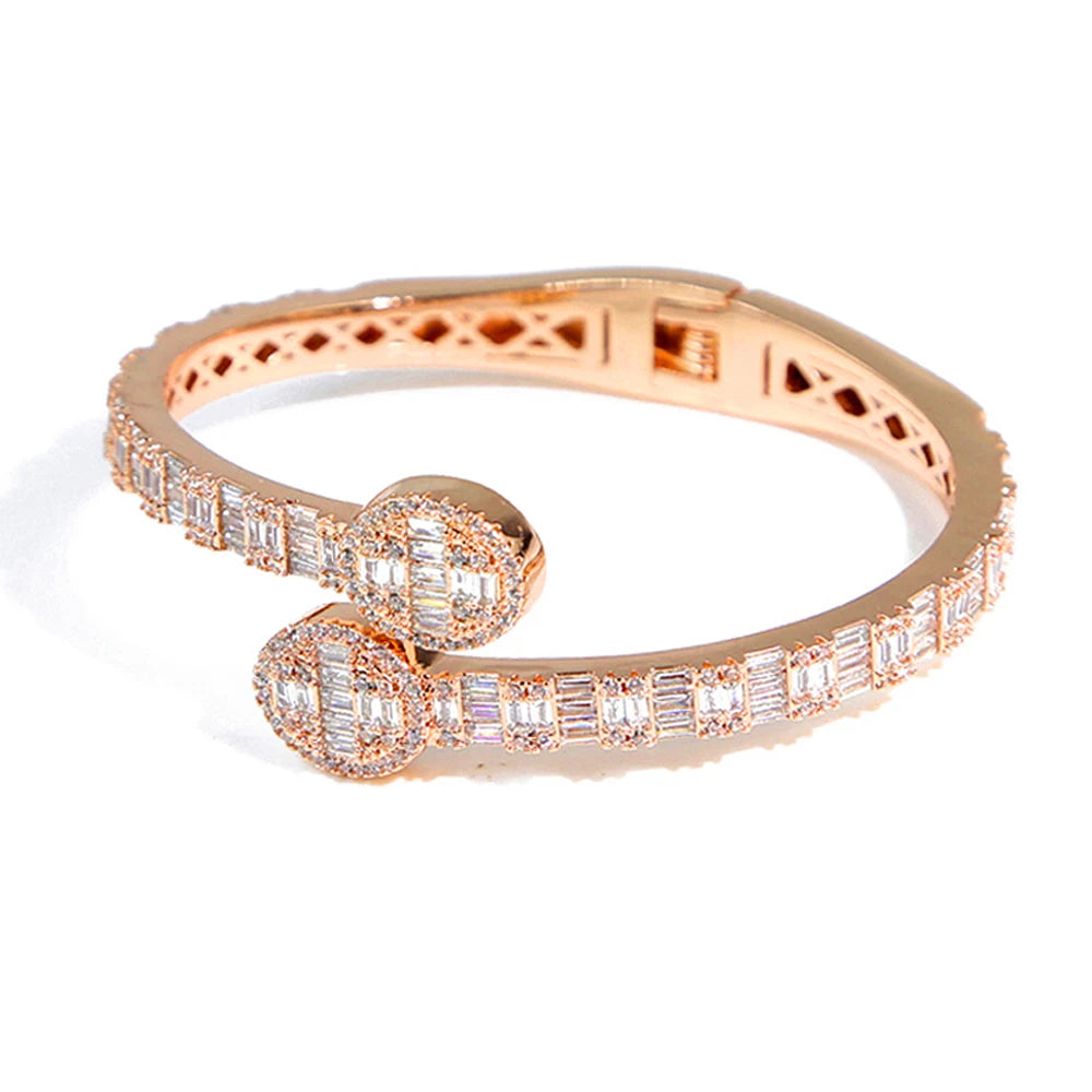 New Iced Out Bling Butterfly Heart Bracelet Silver Color CZ  Zircon Oval Charm Opened Bangle For Men Women Hiphop Luxury Jewelry