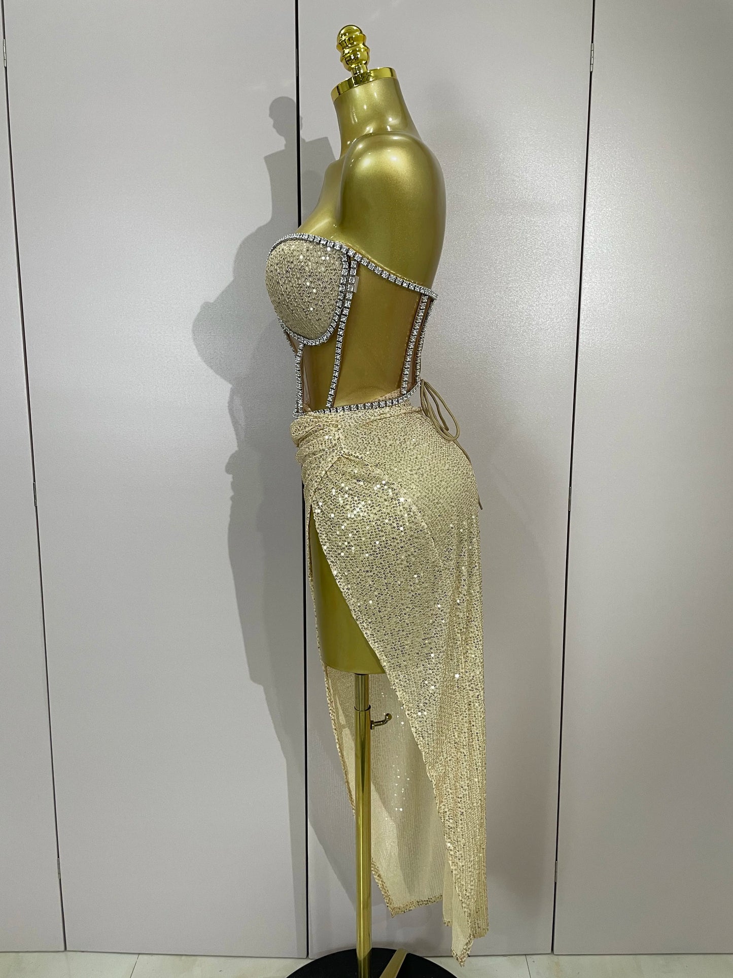 Sparkly Sequins Diamond Birthday Party Two Piece Set Evening Dress 2025 Women Sexy Singer Dancer NightClub Bar Performan Costume