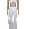 Beyprern New Chic Twist Front Crop Top And Long Straps Wide Legs Pants Set Womens Ruched Metal Tracksuits Set Night Out Overalls