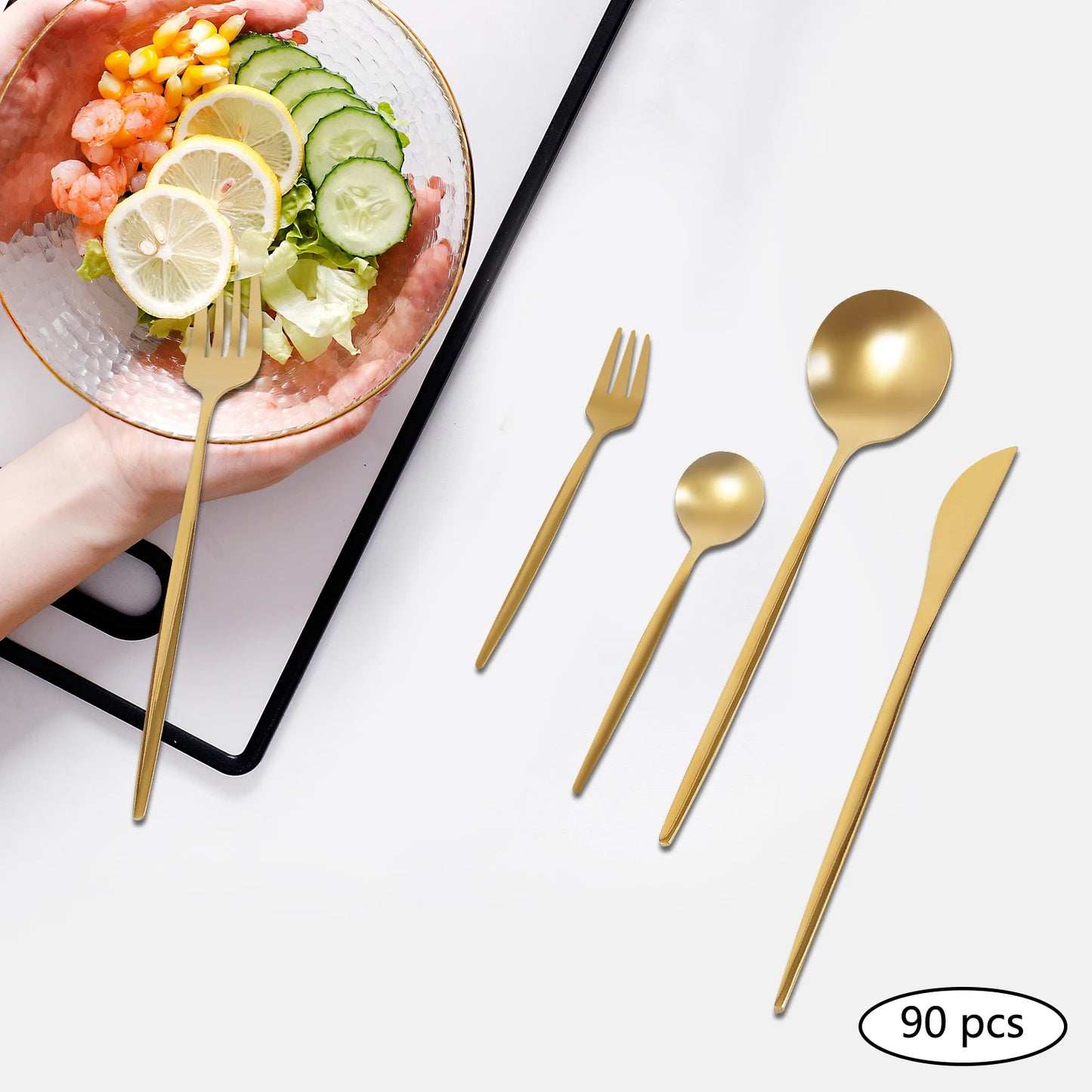 24Pcs/90Pcs Flatware Set Stainless Steel Silverware Utensil Kitchen Tableware Forks Knives Spoons Cutlery for Home Restaurant