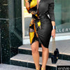 Long Sleeve Elegant Skinny Office Lady Mini Dress For Women Sexy deep V-neck Black Package Hip Bodycon Dresses Casual Robe
