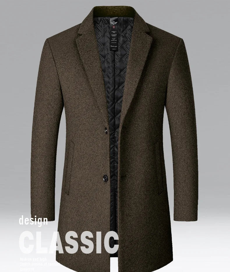 BROWON Brand Trench Coat Men Autumn and Winter New Solid Color Long Woolen Coat for Men Business Casual Windbreaker Men Clothing