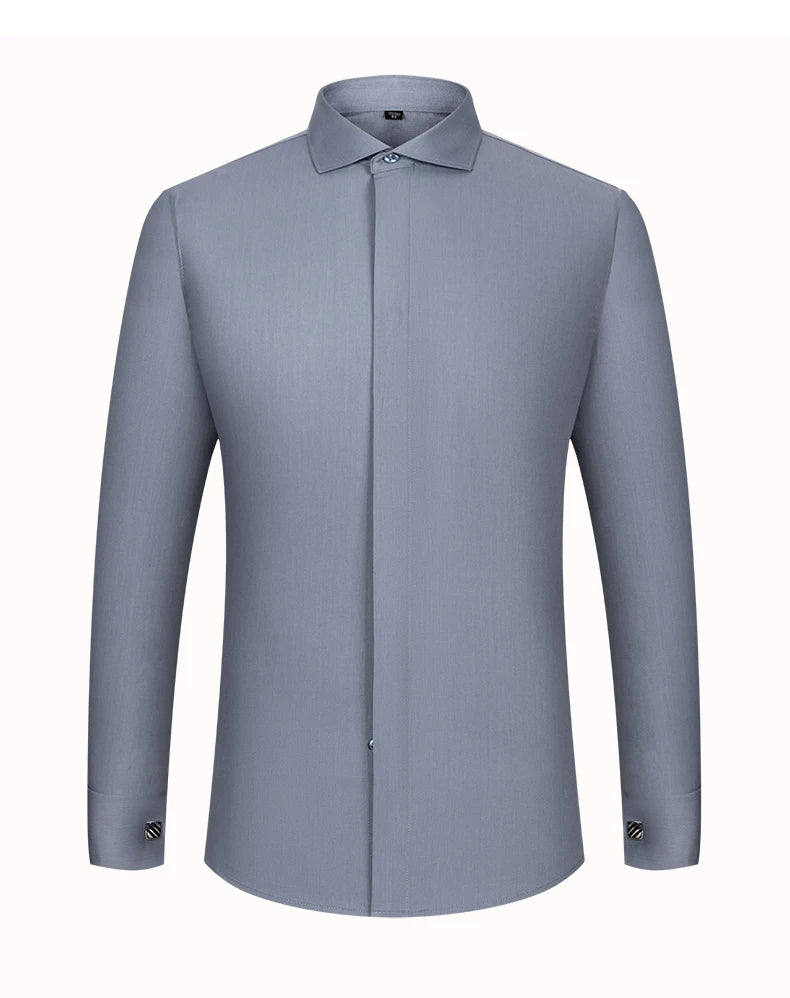 Men's French cufflink shirt with long sleeves slim fit concealed buttons solid color high end wedding dress formal men's