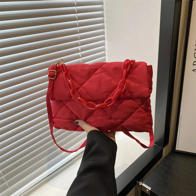 Acrylic Chain Crossbody Square Bags Casual Flap Women Commute Bags Quilted All-match Winter Large Capacity for Girls Shopping