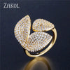 ZAKOL Luxury Sparkling Leaf Flower Micro-paved Zirconia Open Rings for Women Delicate Bridal Wedding Jewelry RP2034