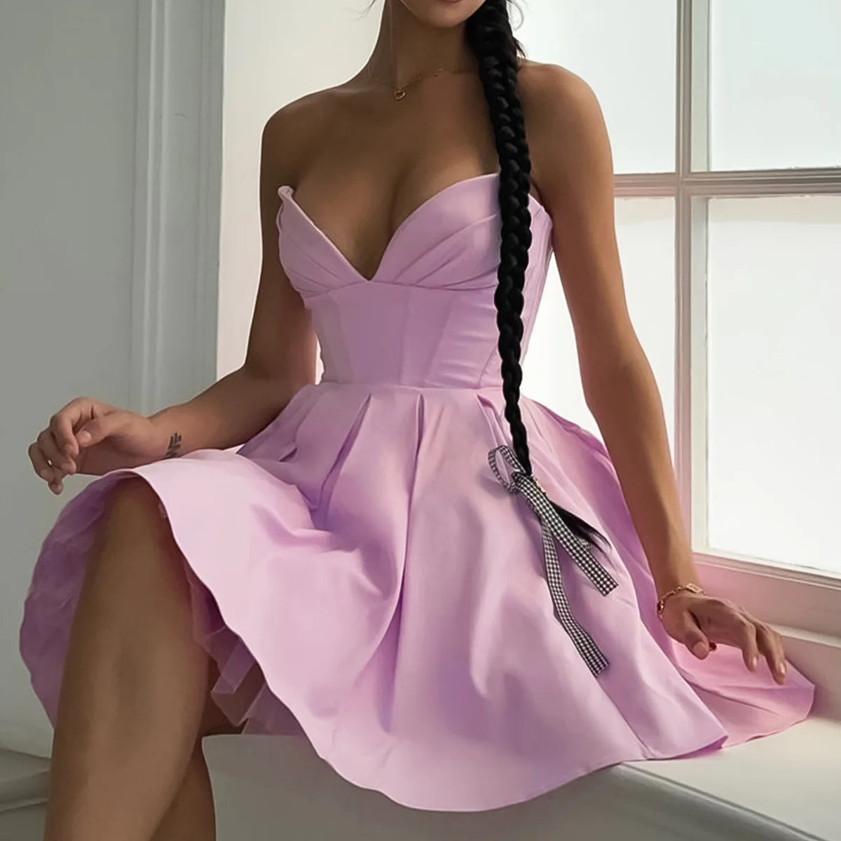 Mingmingxi Summer Wedding Guest Dresses for Women 2024 New Arrivals Purple Corset Sexy Dress Mini Elegant Fit and Flare Dress