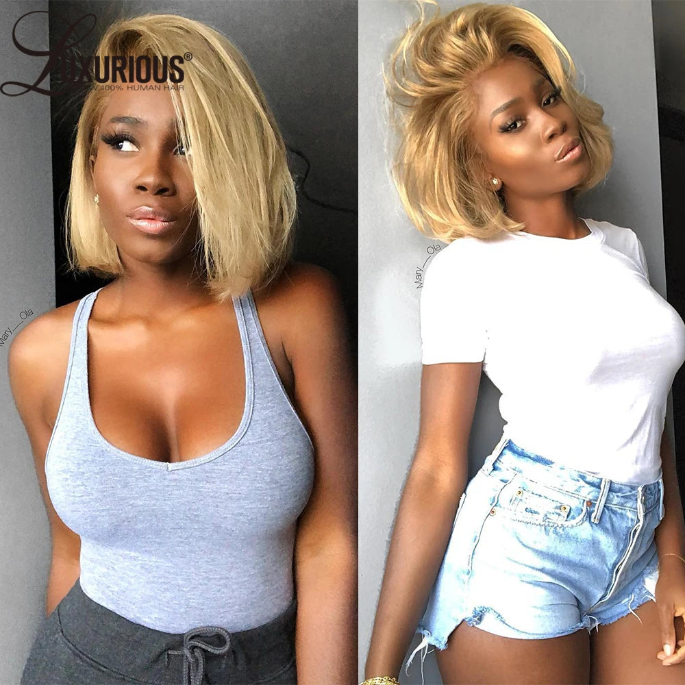 #4/613 Blonde Short Bob Human Hair Wigs For Women 13x6 Lace Wig Human Hair 13x4 Transparent Lace Wig Ombre Honey Blonde Wig 180%