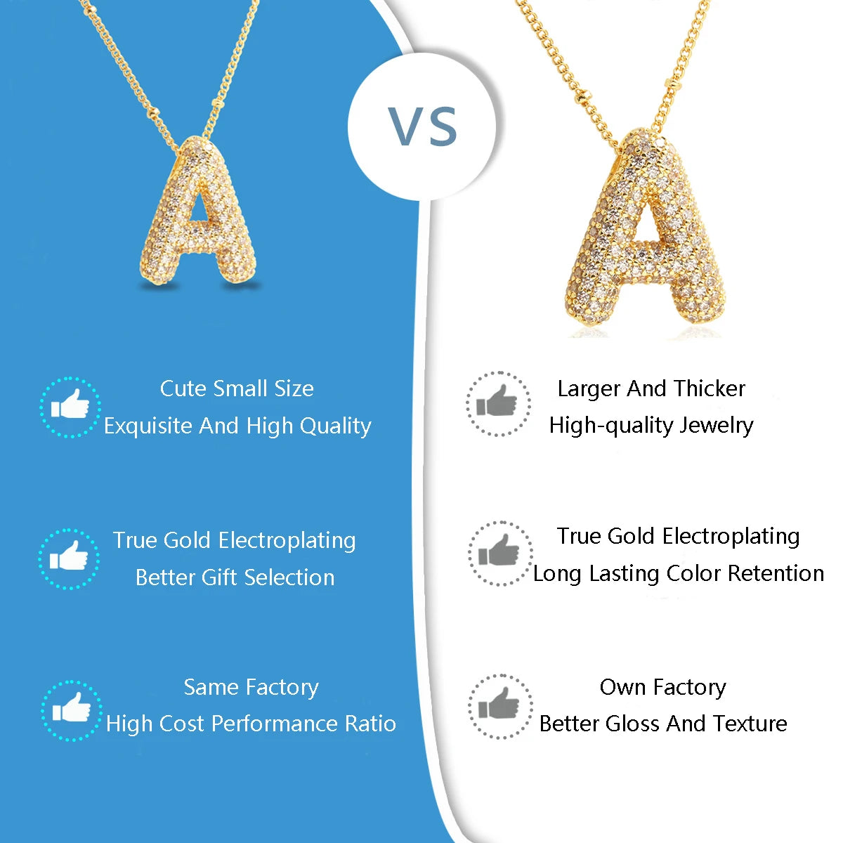 SUNSLL Cubic Zircon A-Z 26 Bubble Letter Necklace 2 Sizes Gold Plated M Chunky Balloon Initials Pendant Women Chain Jewelry 2024