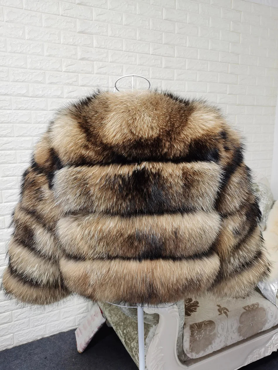2025 MAOMAOKONG Natural Real Fox Fur Coat Women Winter Long Sleeve Luxury Raccoon Fur Jackets Thick Top Female Furry Coat Vest