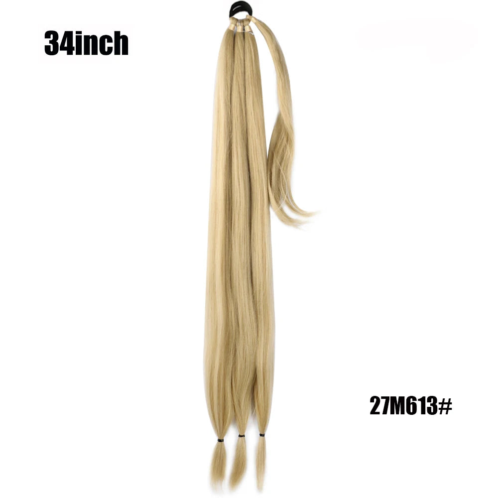 Ponytail Extensions Synthetic Boxing Braids Wrap Around Chignon Tail With Rubber Band Hair Ring 26 Inch Brown Ombre Braid DIY