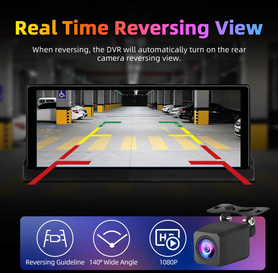 Develuck 10.26" Car DVR 350° Adjustable Carplay Android Auto Dash cam 4K Front&1080P Rear Camera Voice Control WIFI Dual lens FM