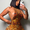 Weird Puss Backless Romper Women Halter Bandage Leopard Print Fit Tight Stretch Summer Sexy Hipster Activity Workout Playsuits