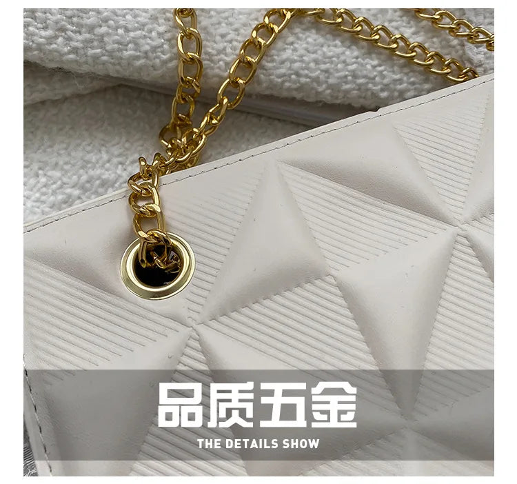 Ladies Fashion Large Capacity Chain Bag Retro Square Tote Bag Diamond Texture Shoulder Crossbody Daily Hundred Underarm Handbag