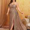 Plus Size Off Shoulder Bridesmaid Banquet Shiny Off Shoulder Shiny Floor Wedding Banquet Evening Gown 4XL 5XL Big Size Dress