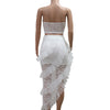 Sexy Two 2 Piece Sets Night Club Outfits for Women White Lace See Through Sleeveless Strapless Top and Ruffles Long Skirts Suit