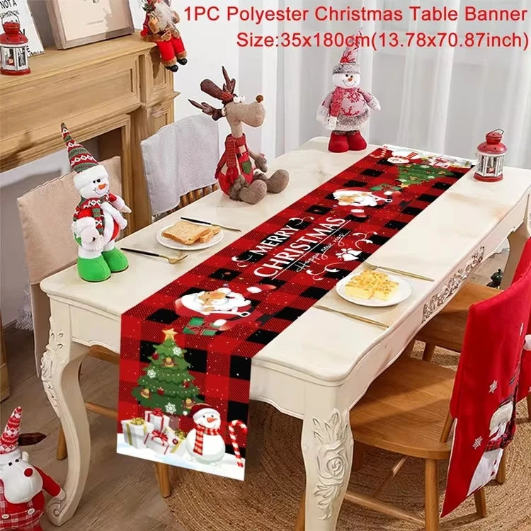 Christmas Table Runner Merry Christmas Decoration for Home Table 2024 Xmas Ornament Navidad Notal Noel Happy New Year Gifts 2025