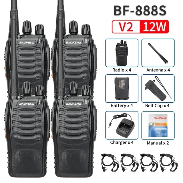 2/4PCS Baofeng BF-888S V2 Walkie Talkie Dual Band Portable Long Range Standby UHF 400-470MHz USB Ham Two Way Radio for Hunting