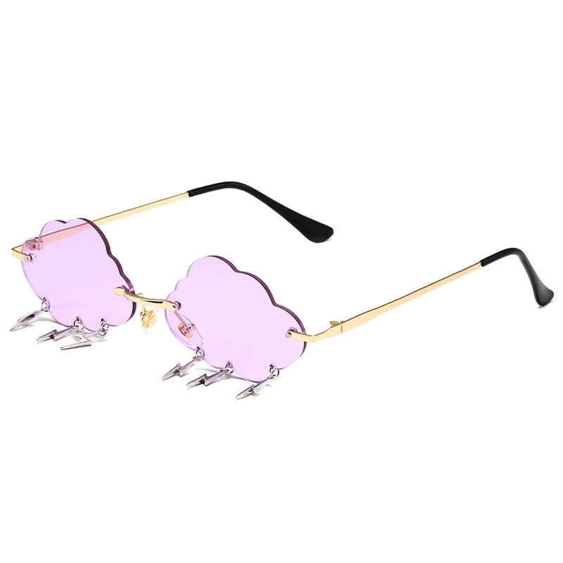 Fashion Rimless Cloud Shaped Sunglasses with Lightning Pendant Y2K Women's Luxury Sun Glasses Shades UV400 Brand Designer SG28
