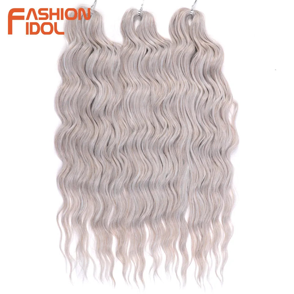 FASHION IDOL 24 Inch Synthetic Hair Water Wave Braiding Hair Extensions Ombre Rainbow color Deep Wave Curl Twist Crochet Hair