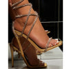 Eilyken CRYSTAL Diamond Thin High Heels Women Sandals Sexy Ankle Cross Strap Lace-Up Square Toe Party Dress Female Shoes