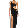Weird Puss Metal Buckle Dress Women Irregular Hollow Split One Shoulder Skinny Ruched Waistless Midnight Clubwear Maxi Bodycon