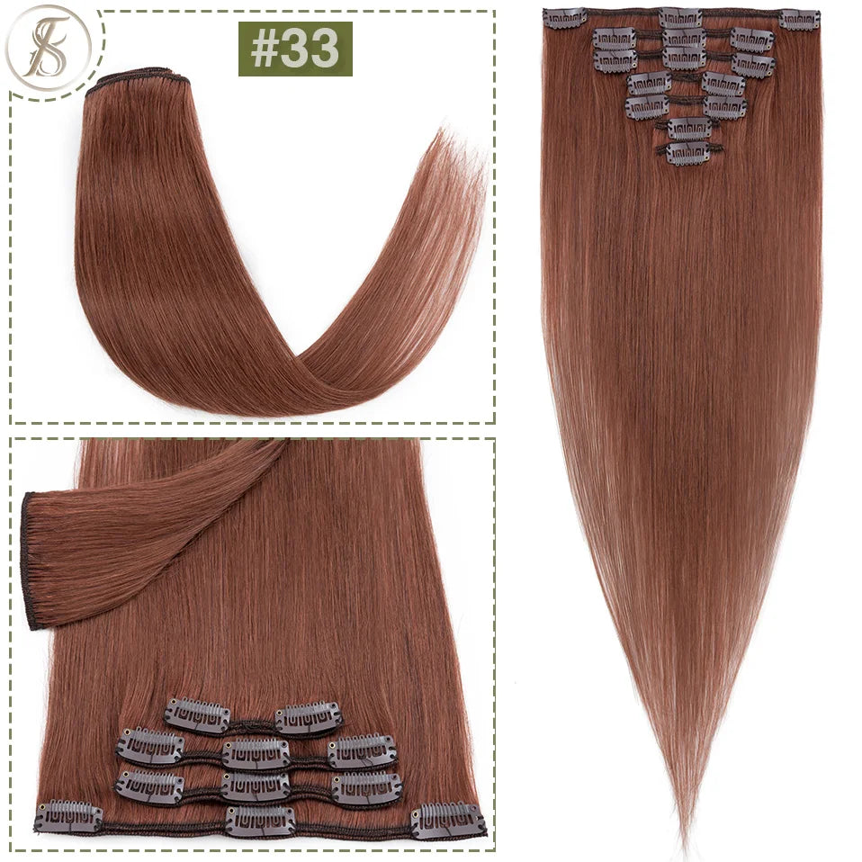 TESS 7Pcs/Set Human Hair Clip In Hair Extensions Natural Extension 14"-24" Full Head Blonde Human Hair Clip Ins Remy Hair Pieces